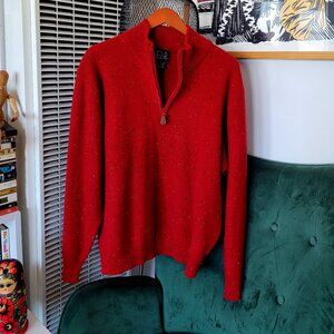 Jos A Bank Mens Red Donegal Lambswool Blend Quarter Zip‎ Sweater Large Pullover